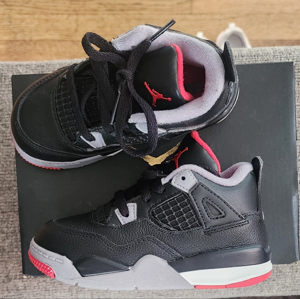 Jordan 4 Retro Black/Red-Cement Grey Size 8c kids